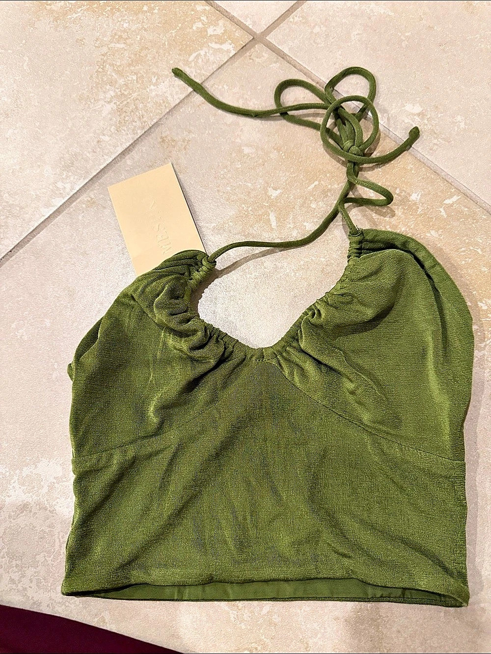 Meshki Savannah Jersey Ruched Front Crop Top Green XS